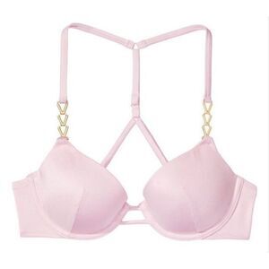 Victoria’s Secret 32DD Racerback Bikini Swim Top Pink Gold Chain Padded Push Up